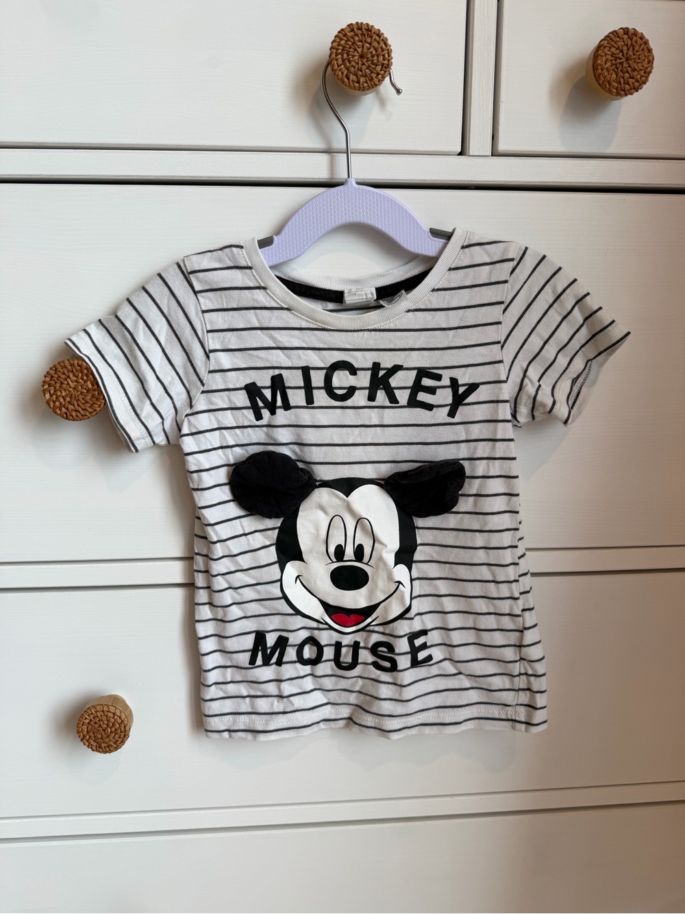 18-24M Mickey Mouse Striped Short-Sleeve Tee - White/Black